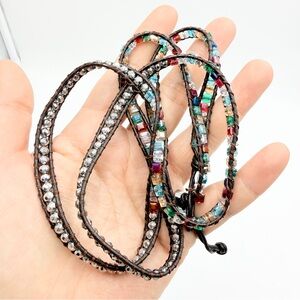 Spunky Soul Wrap Necklace Multicolor Crystal Beaded Leather Cord